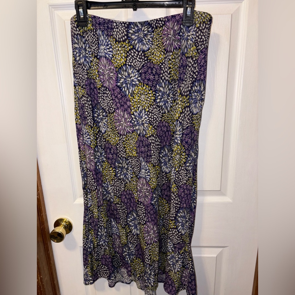 J. Jill Flare A-Line Skirt Womens Size Large Purple Floral Print Rayon